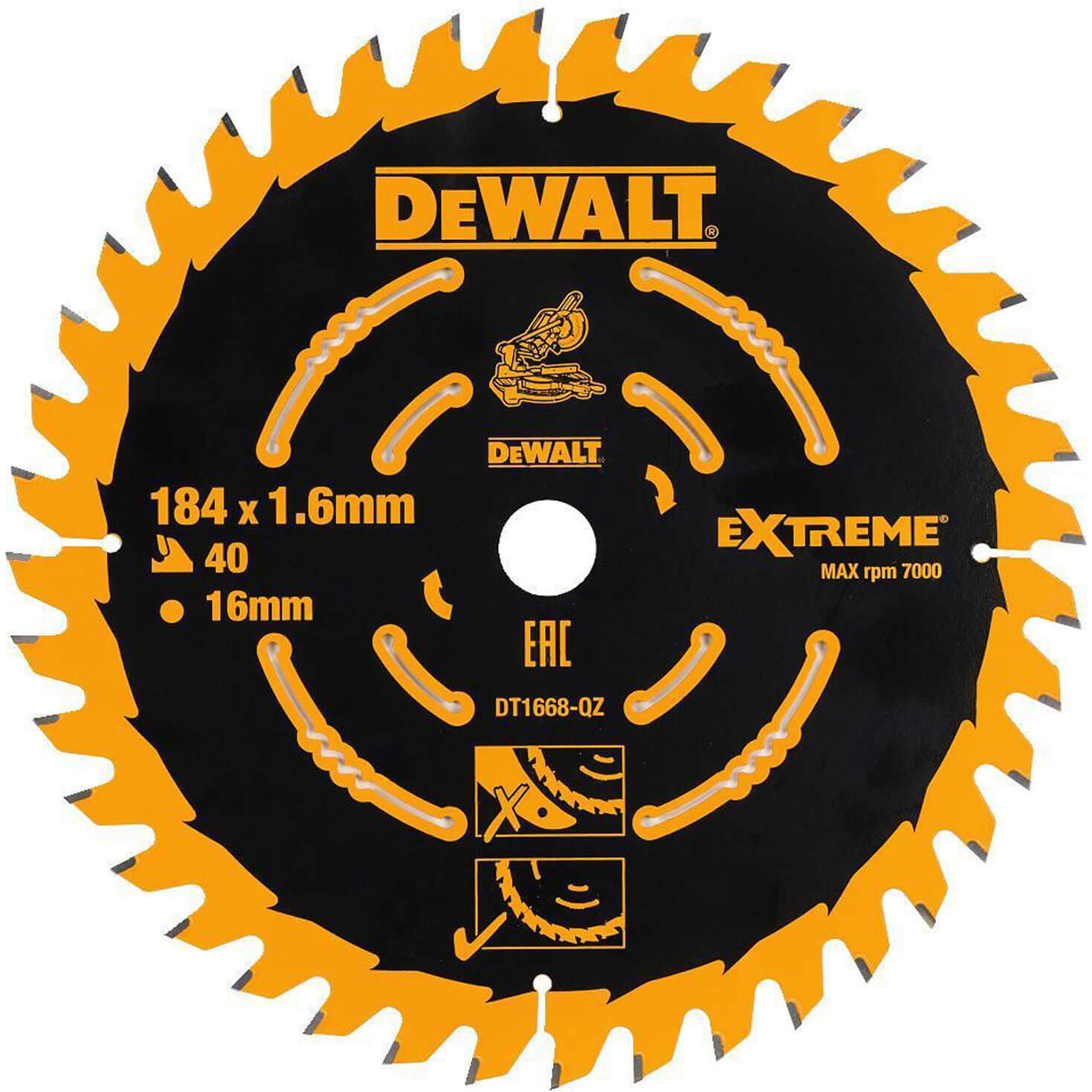 Image of DeWalt DT1668 Circular Saw Blade for Cordless Mitre Saws 184mm x 16mm x 40 Teeth