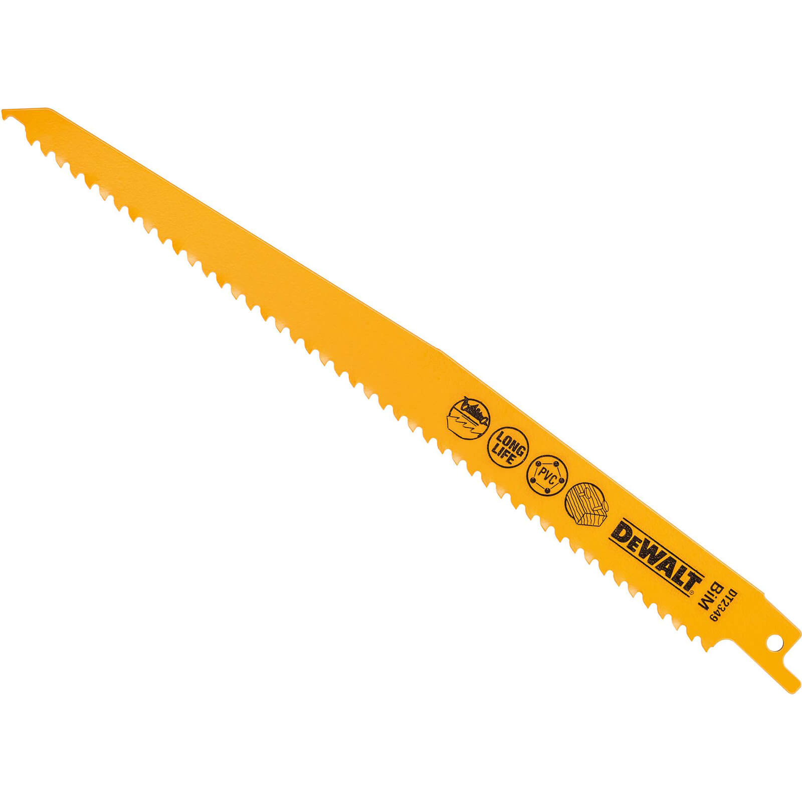 Image of DeWalt DT2349 Bi Metal Reciprocating Saw Blade for Fast Cuts in Wood with Nails Plastics 228mm