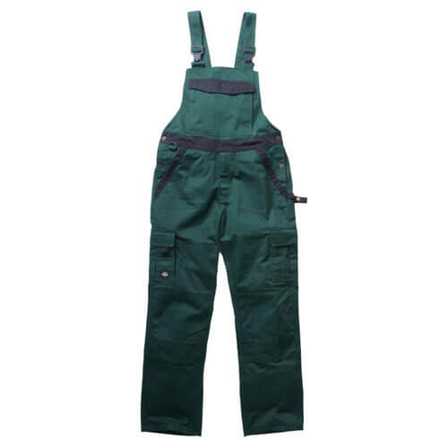 Image of Dickies Mens Industry 300 Two Tone Work Bib and Brace Green Black 33 Waist 31 Leg