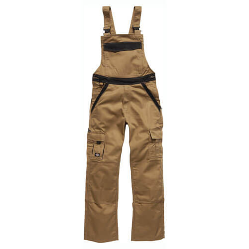 Image of Dickies Mens Industry 300 Two Tone Work Bib and Brace Khaki Black 33 Waist 31 Leg