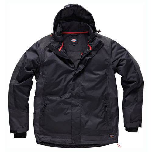 Image of Dickies Mens Thornley Hooded Waterproof Jacket Black Medium