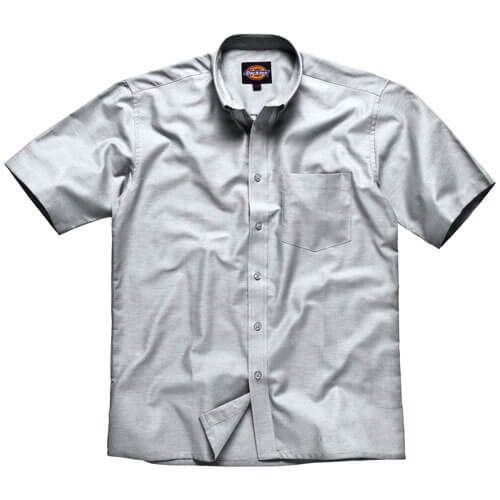 Image of Dickies Mens Oxford Weave Shirt Short Sleeve Silver Grey 165 Collar