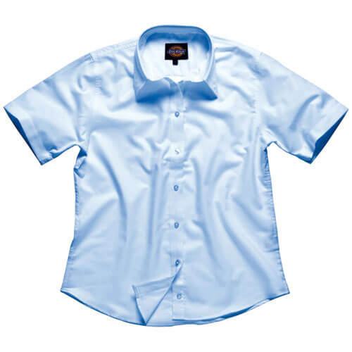 Image of Dickies Ladies Oxford Weave Shirt Short Sleeve Blue Size 16