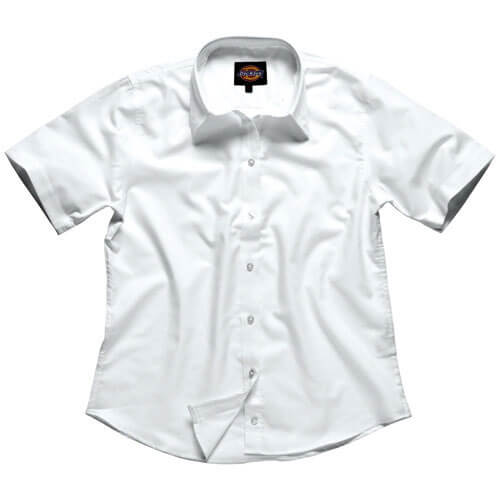 Image of Dickies Ladies Oxford Weave Shirt Short Sleeve White Size 14