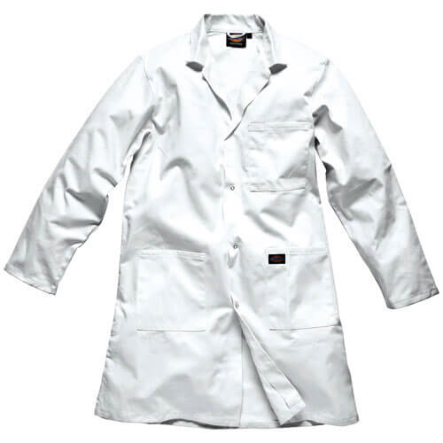 Image of Dickies Unisex Stud Front Redhawk Warehouse Coat White Large