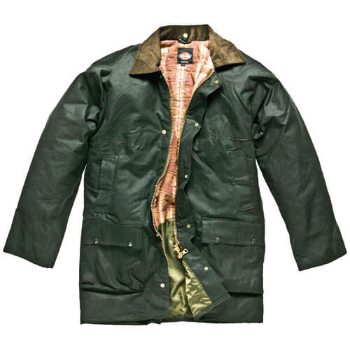 Image of Dickies Mens Weatherproof Zip Front and Stud Front Westfield Wax Jacket Bottle Green Large