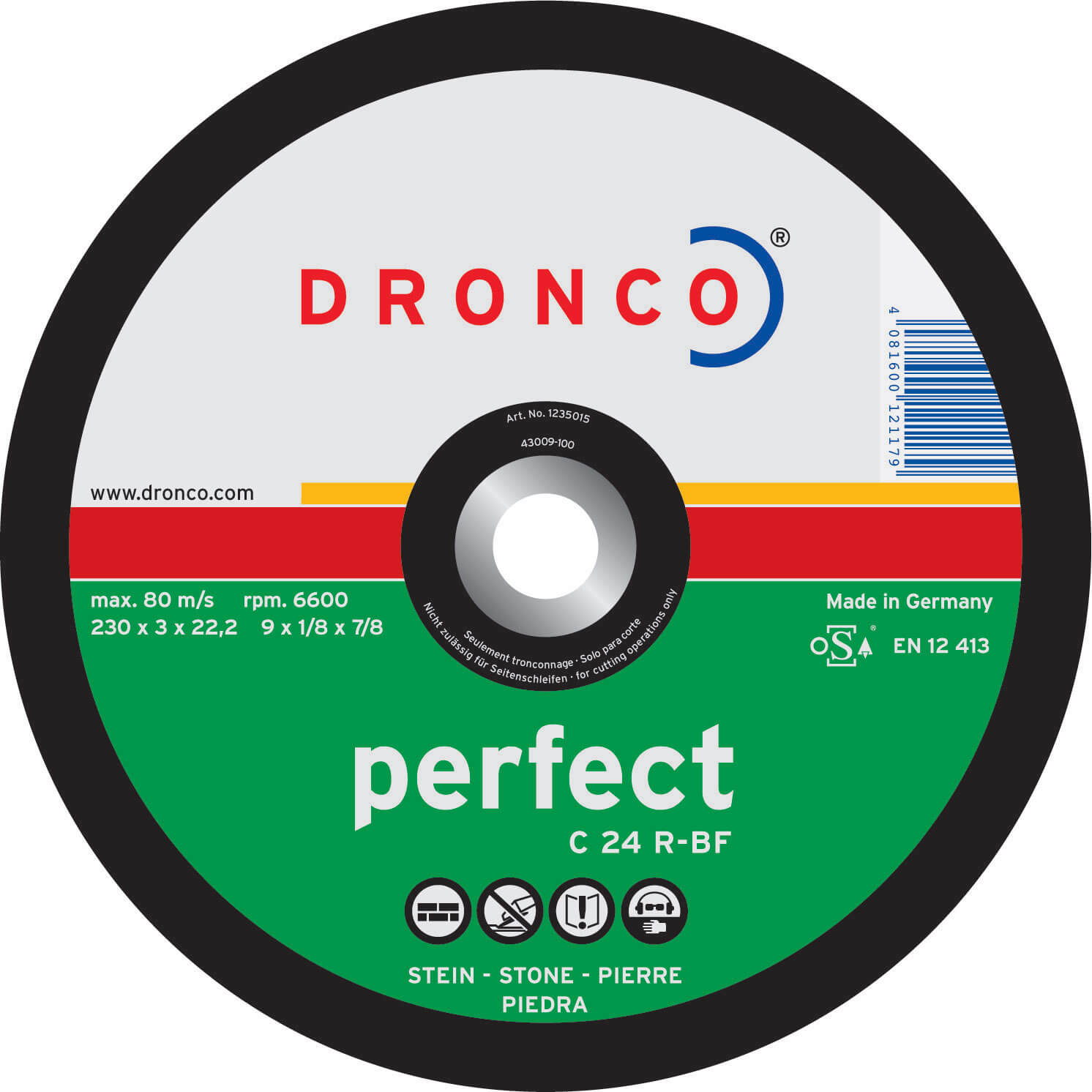 Image of Dronco C 24 R PERFECT 300mm x 35mm x 20mm Bore Flat Stone Cutting Disc