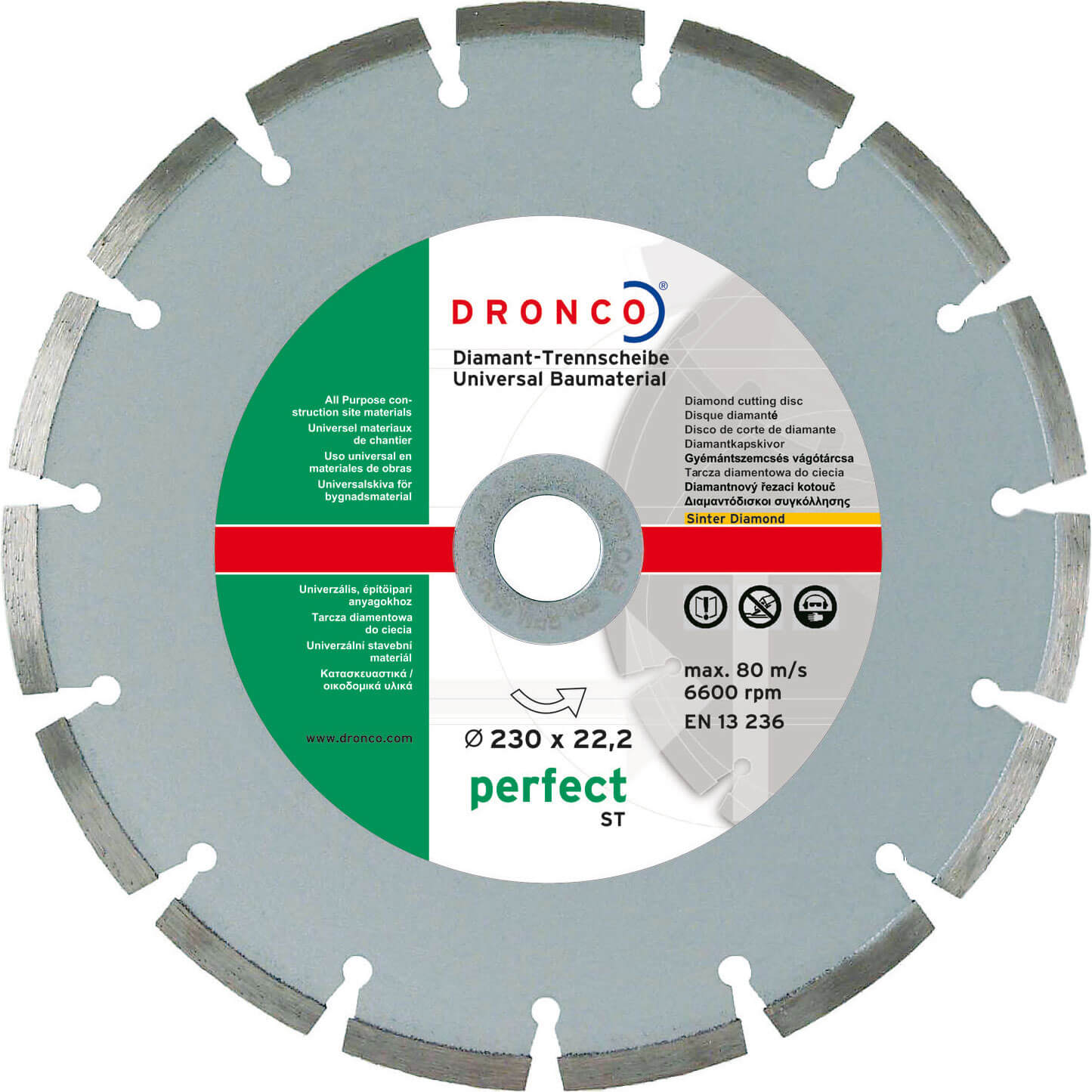 Image of Dronco PERFECT ST 115mm x 222mm Bore Diamond Dry Cutting Disc For Construction Materials