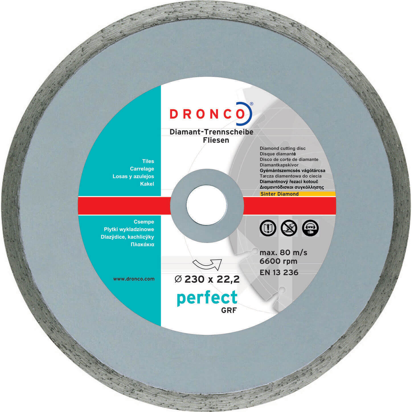 Image of Dronco PERFECT GRF 200mm x 222mm Bore Angle Grinder and Tile Saw Diamond Dry Cutting Disc for Tiles