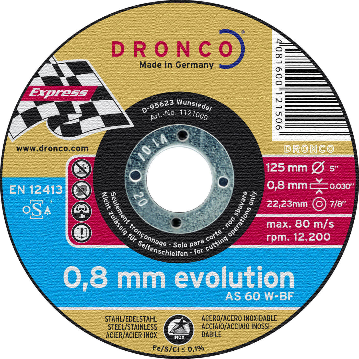 Image of Dronco AS 60 W EVOLUTION 115mm x 08mm x 222mm Bore Angle Grinder Cutting Discs for All Steel and Sheet Materials Pack of 10