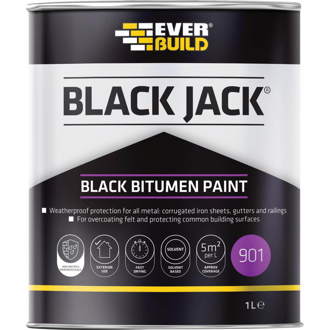 Image of Everbuild Black Bitumen Paint 1 Litre