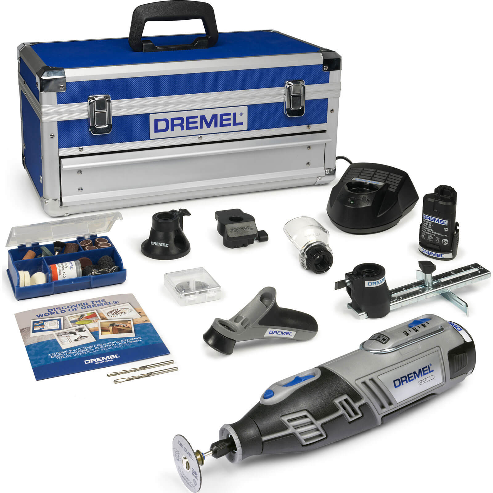 Image of Dremel 8200 108v Cordless Multi Tool with 65 Accessories and 5 Attachments