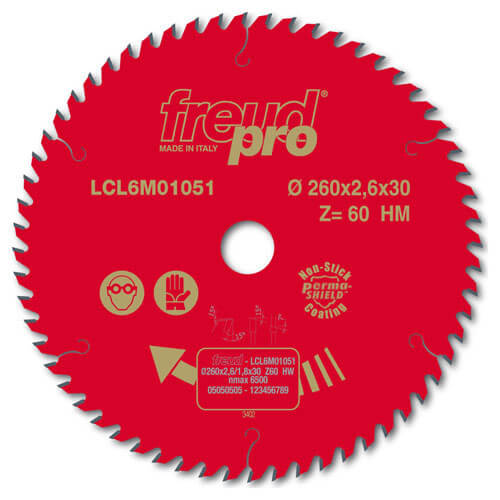 Image of Freud LCL6M Trim Circular Saw Blade 260mm 60 Teeth 30mm Bore