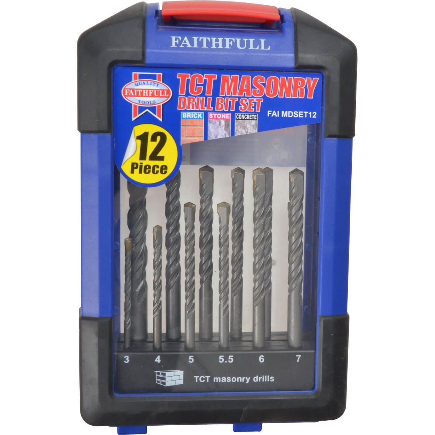 Image of Faithfull 12 Piece TCT Masonry Drill Bit Set 3 10mm