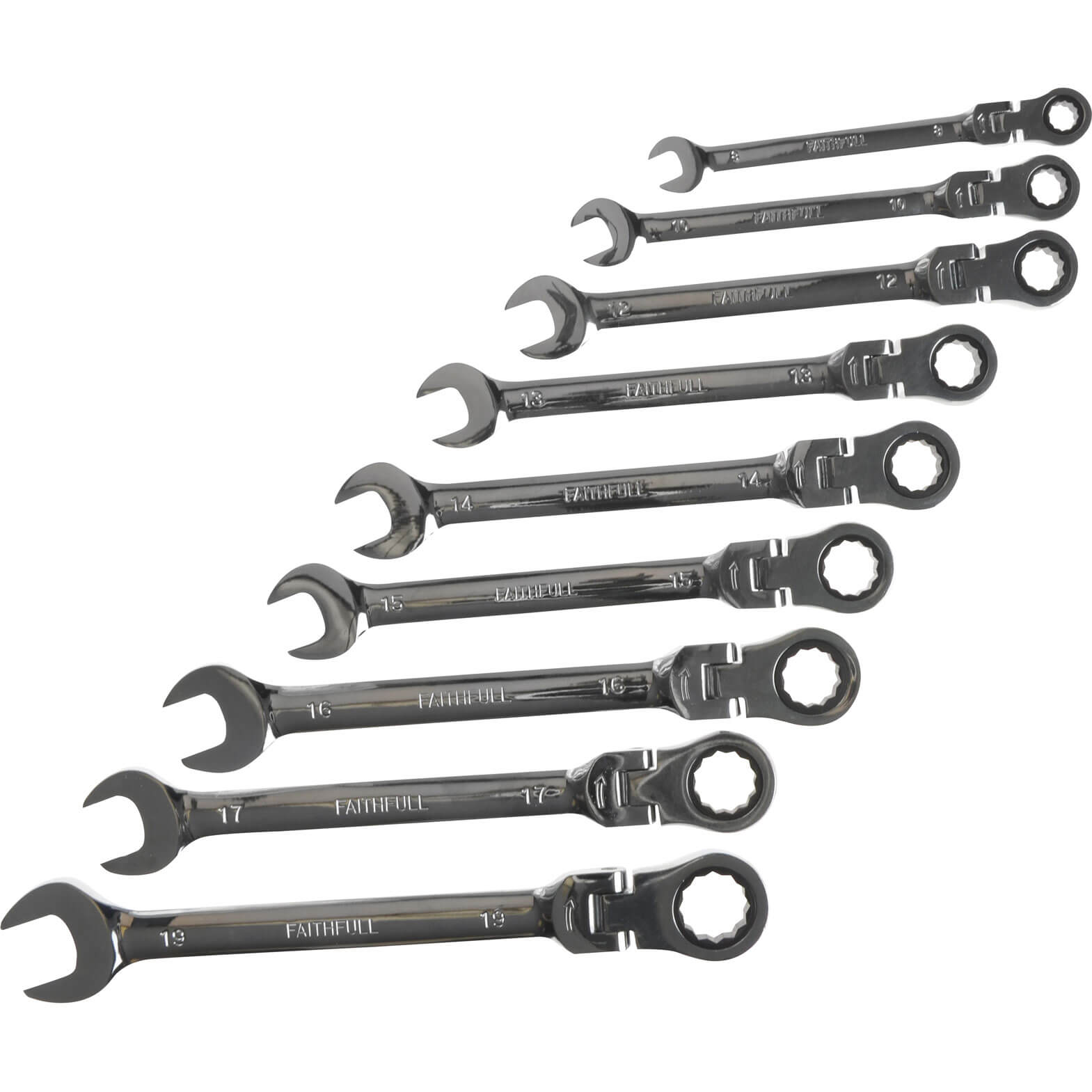 Image of faithfull faisparat9s 9 piece ratchet combination spanner set