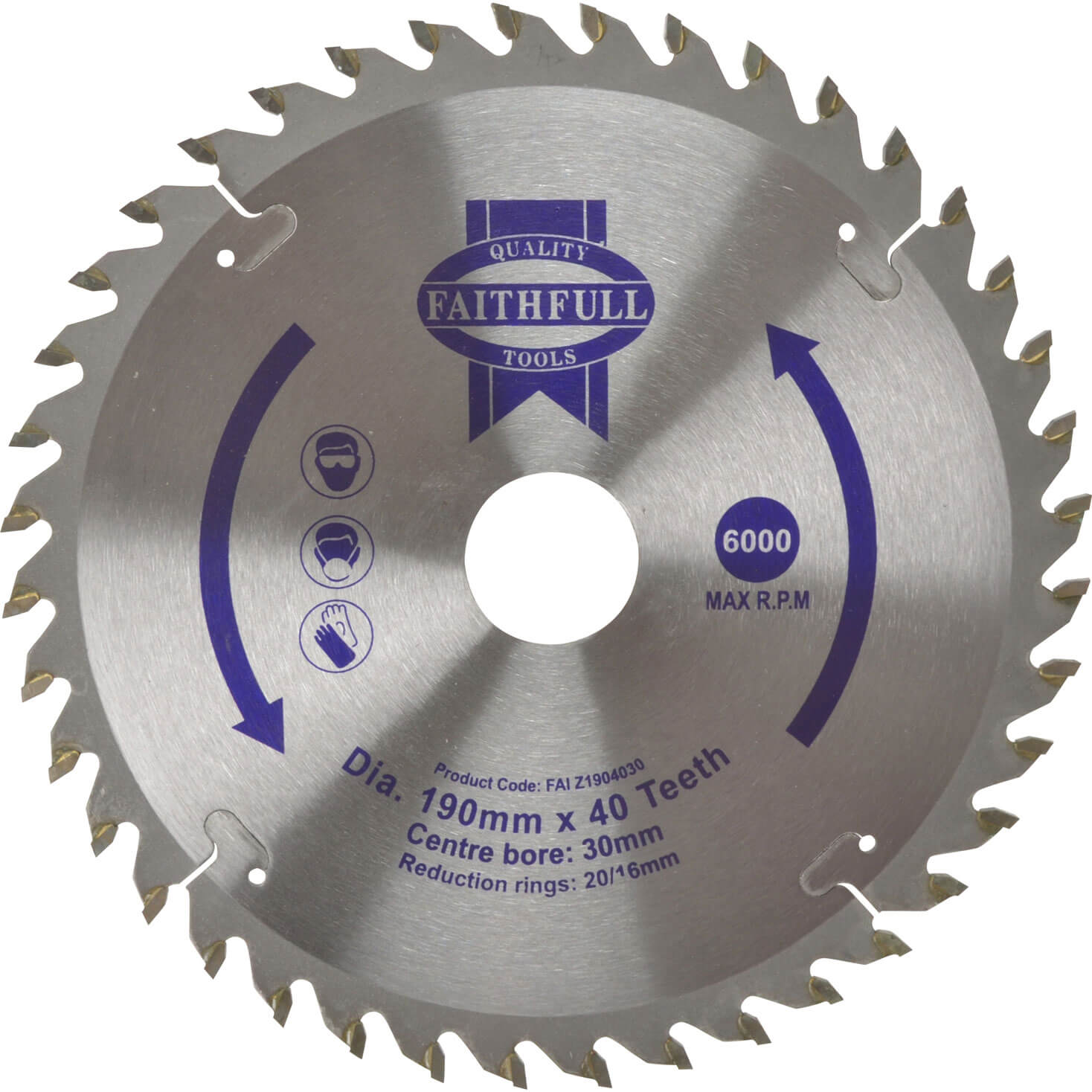 Image of Faithfull TCT Circular Saw Blade 190mm x 30mm Bore x 40 Teeth