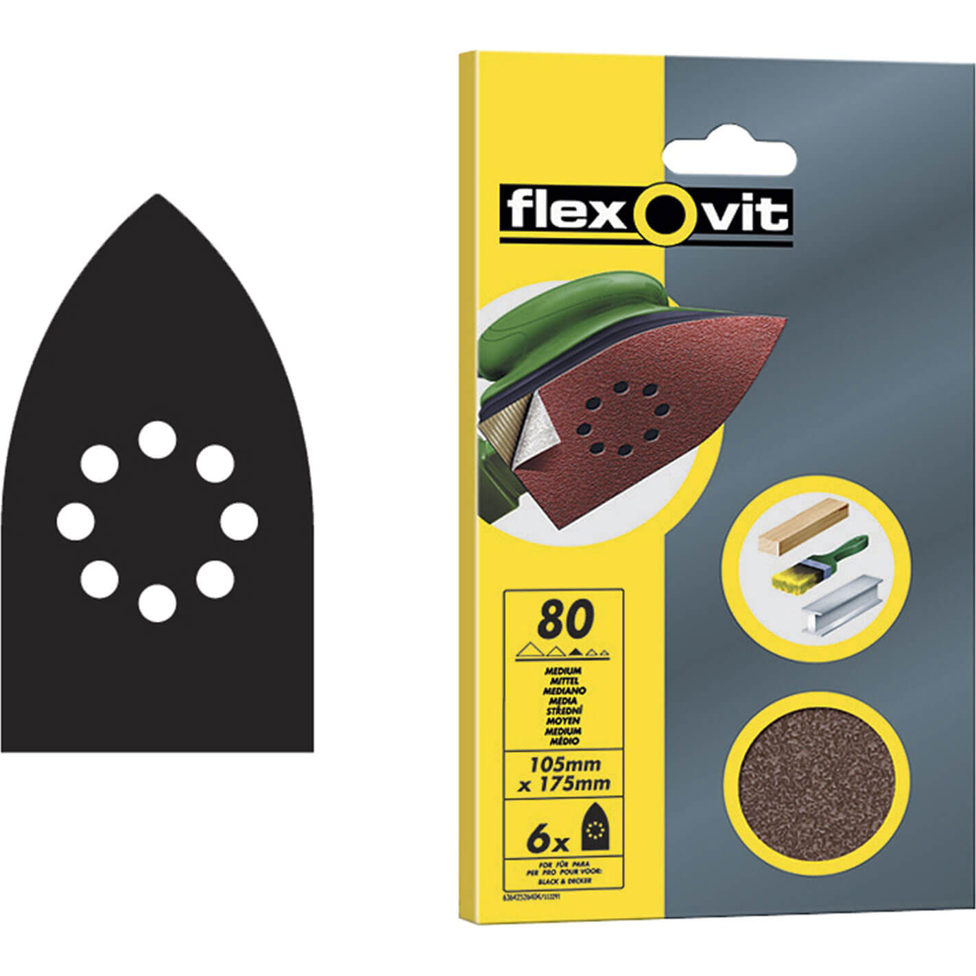 Image of flexovit detail sanding sheets pack of 6 medium 63642526404