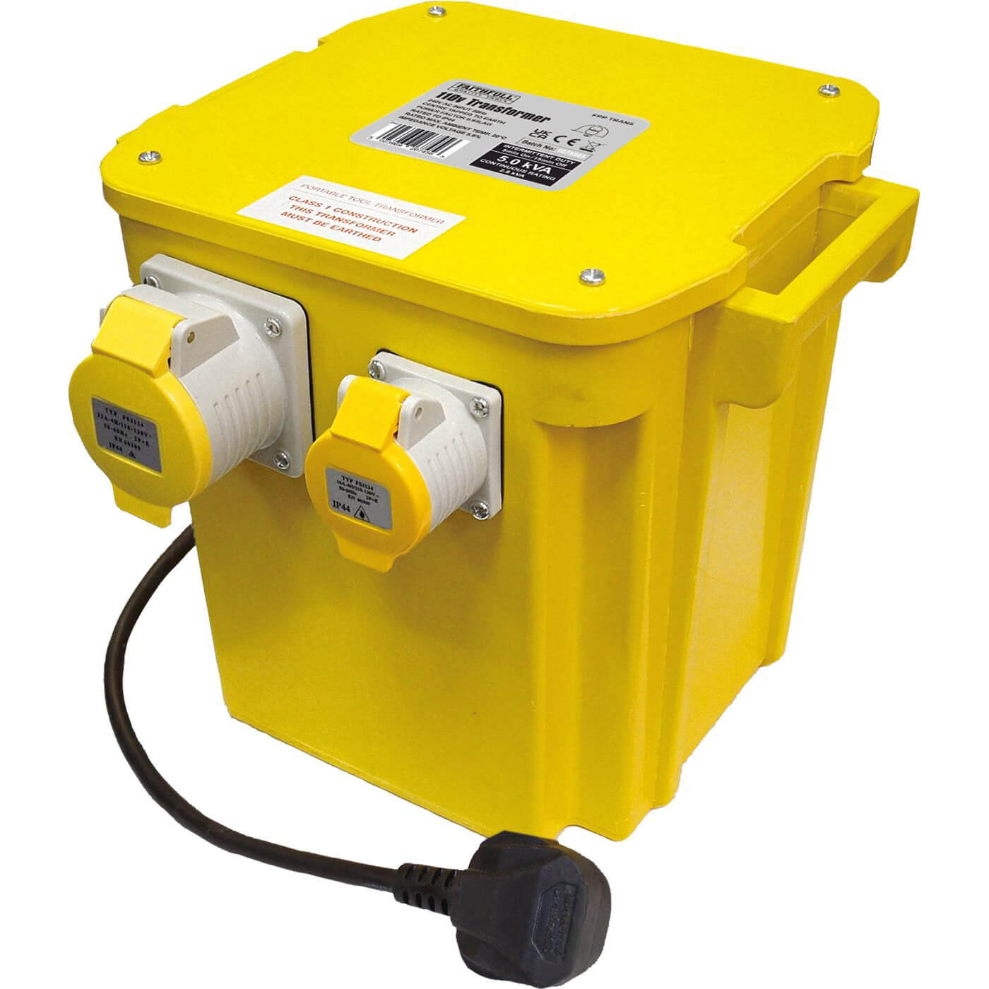 Image of Faithfull 5Kva 240v to 110v Step Down Site Power Tool Transformer with 2 Sockets