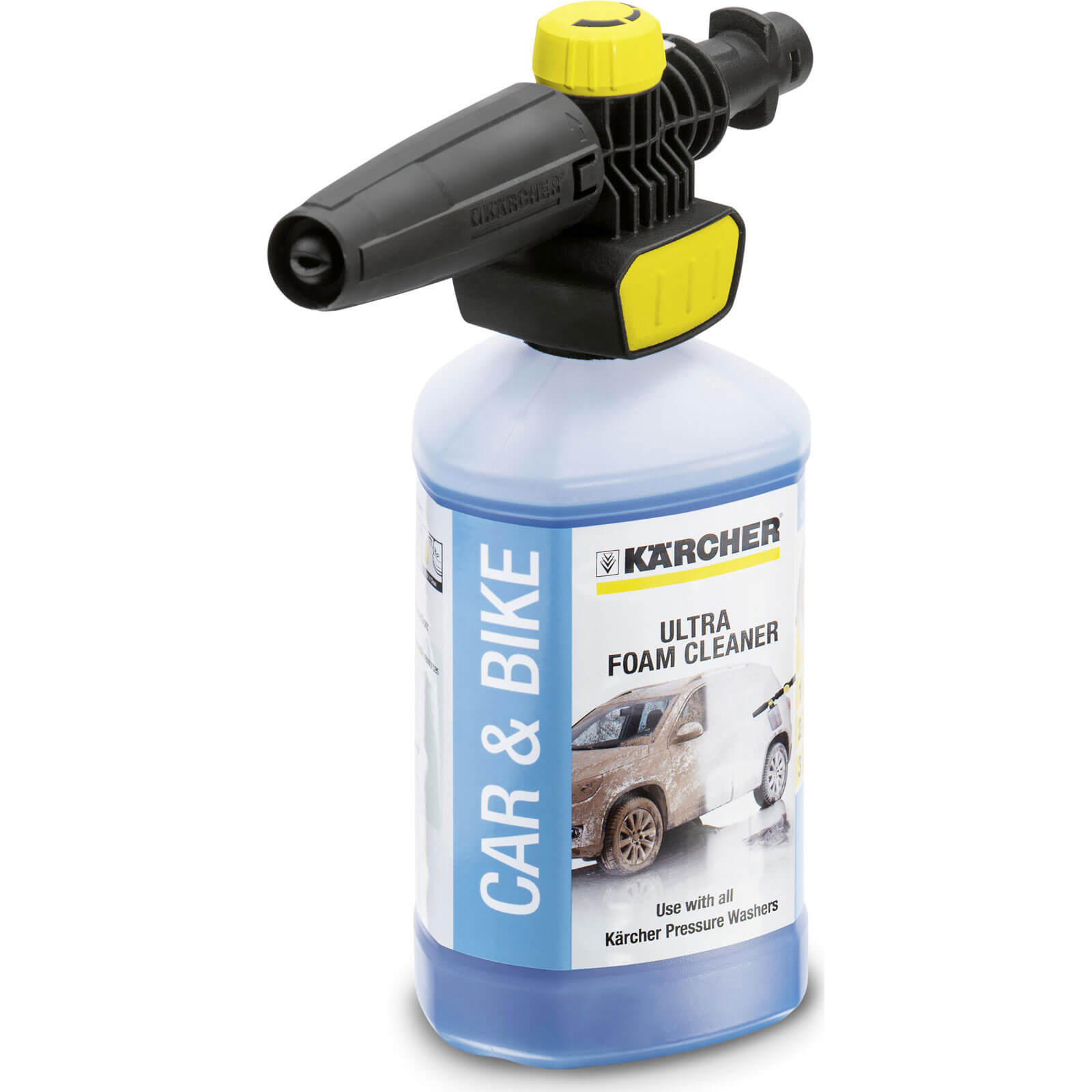 Image of Karcher Plug n Clean Foam Nozzle with 1 Litre Ultra Foam Cleaner for K2 K7 Pressure Washers