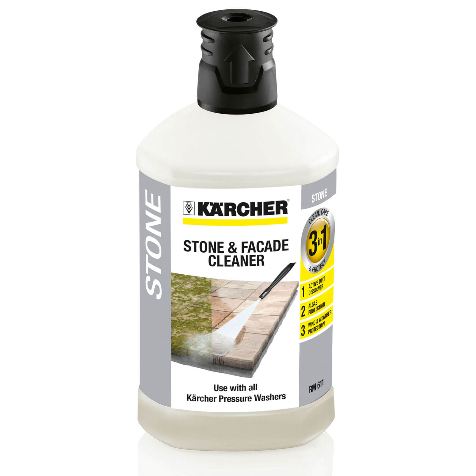 Image of Karcher Multi Purpose Stone and Facade Plug n Clean Detergent 1 Litre for Pressure Washers