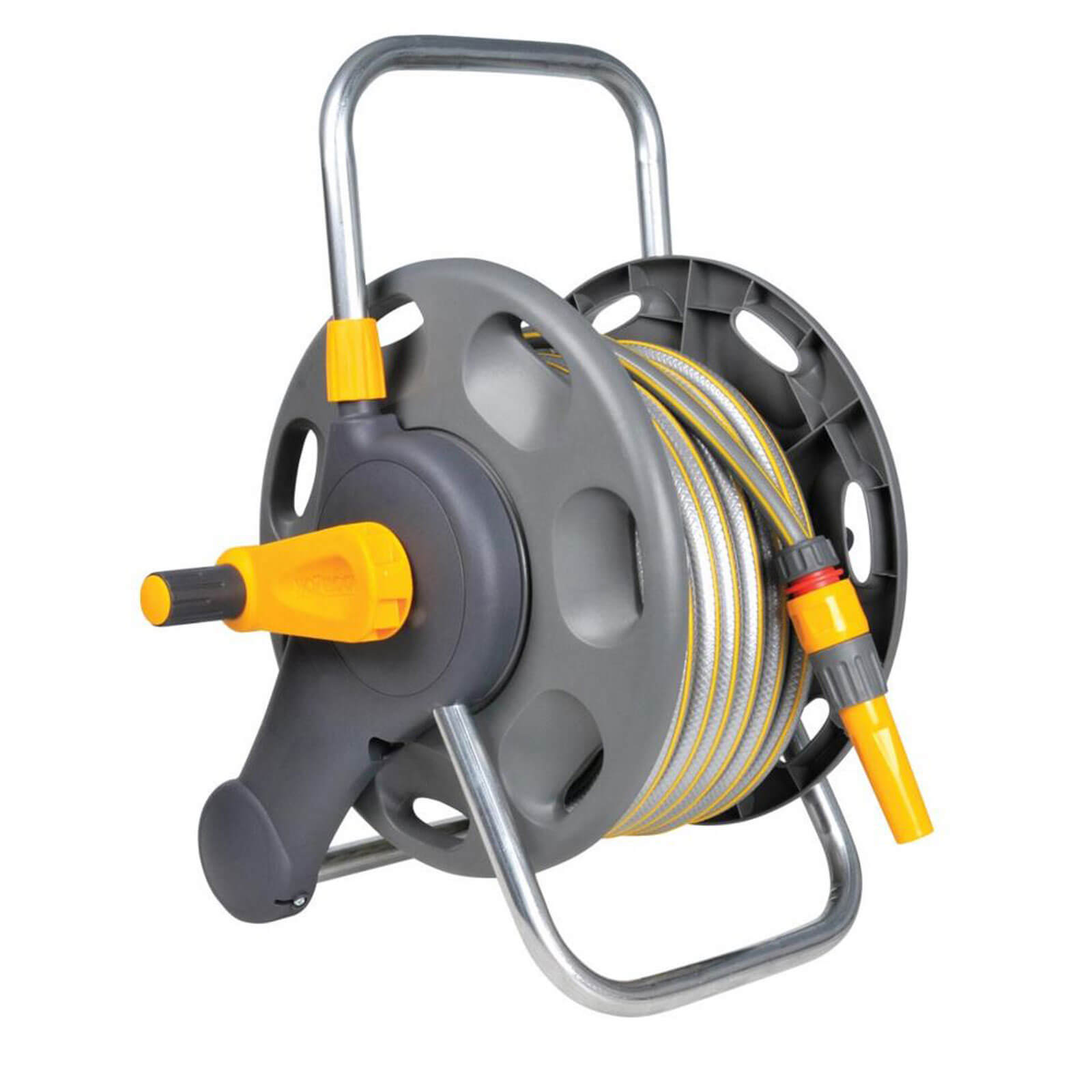 Image of Hozelock 60 Metre Floor and Wall Hose Reel with 50 Metre Hose Pipe and Connectors