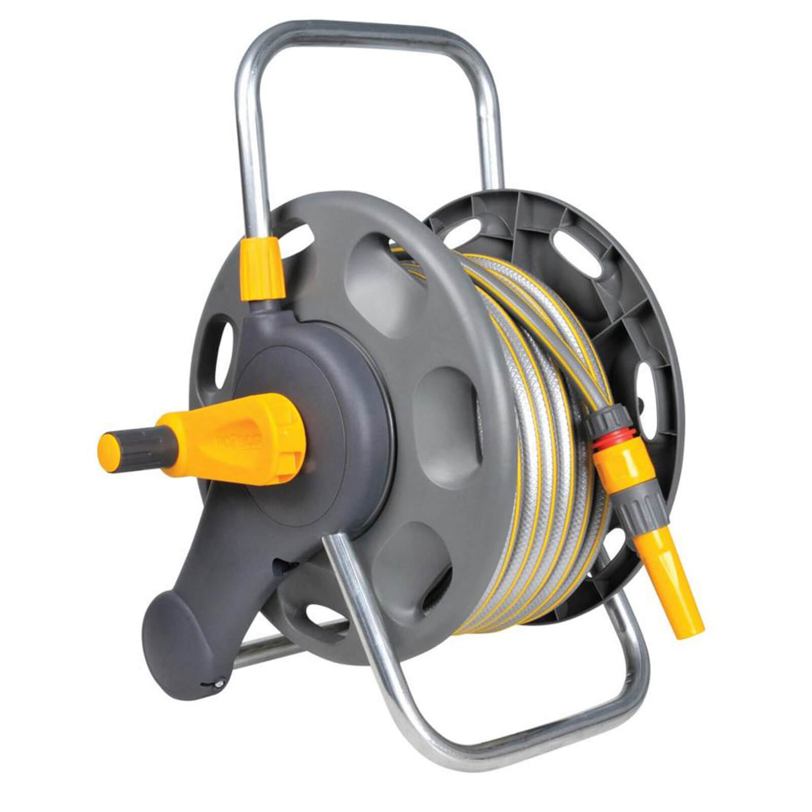 Image of Hozelock 45 Metre Floor or Wall Hose Reel with 25 Metre Hose Pipe and Connectors