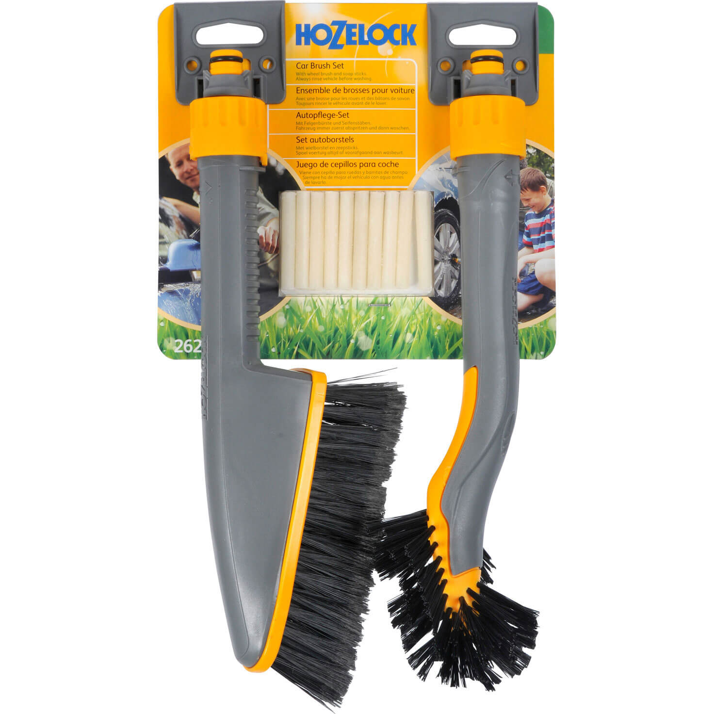 Image of Hozelock Short Car Care Brush and Car Wheel Brush for Hose Pipes