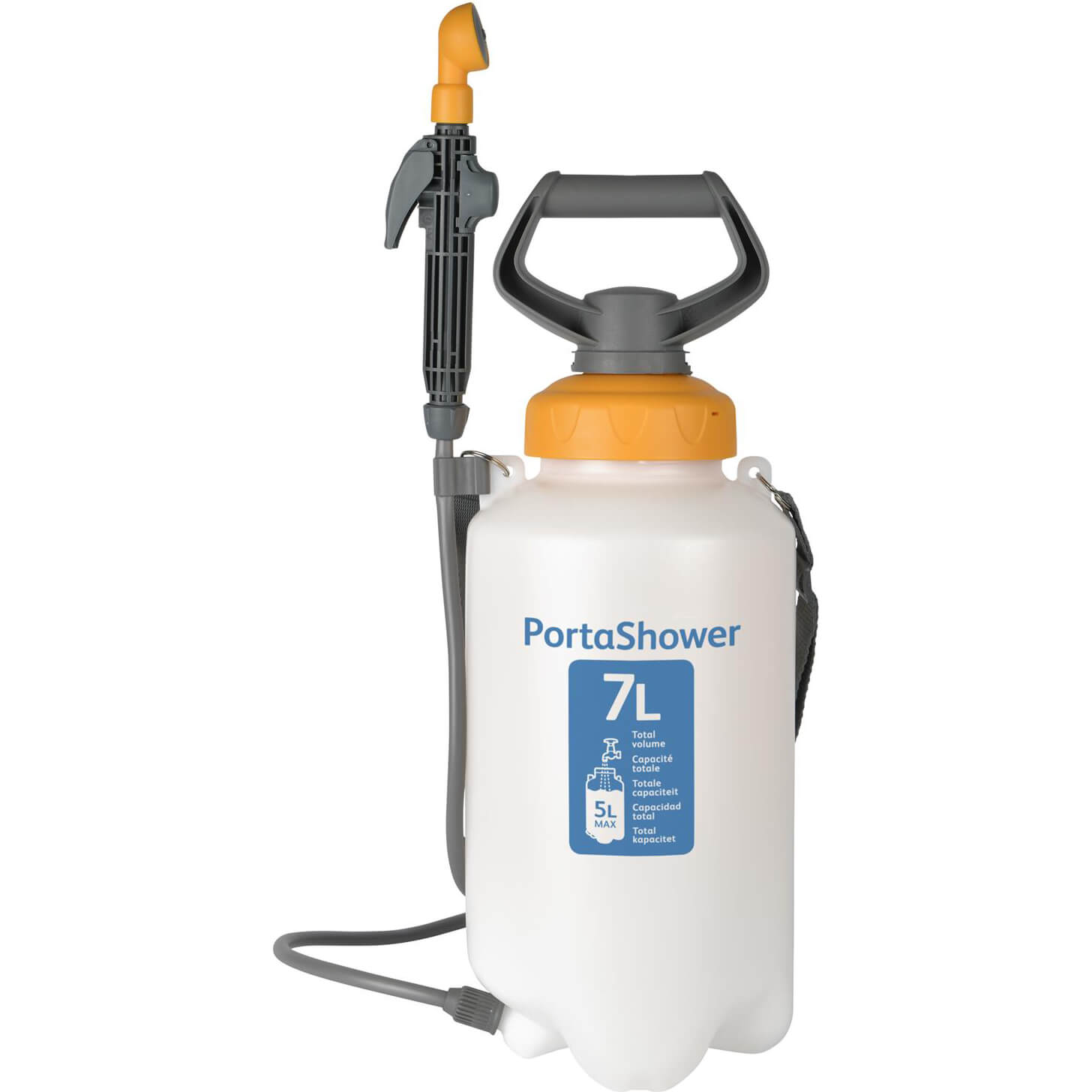 Image of Hozelock 4 in 1 Portashower Compact Pressure Sprayer Shower 7 Litres Holds 5 Litres