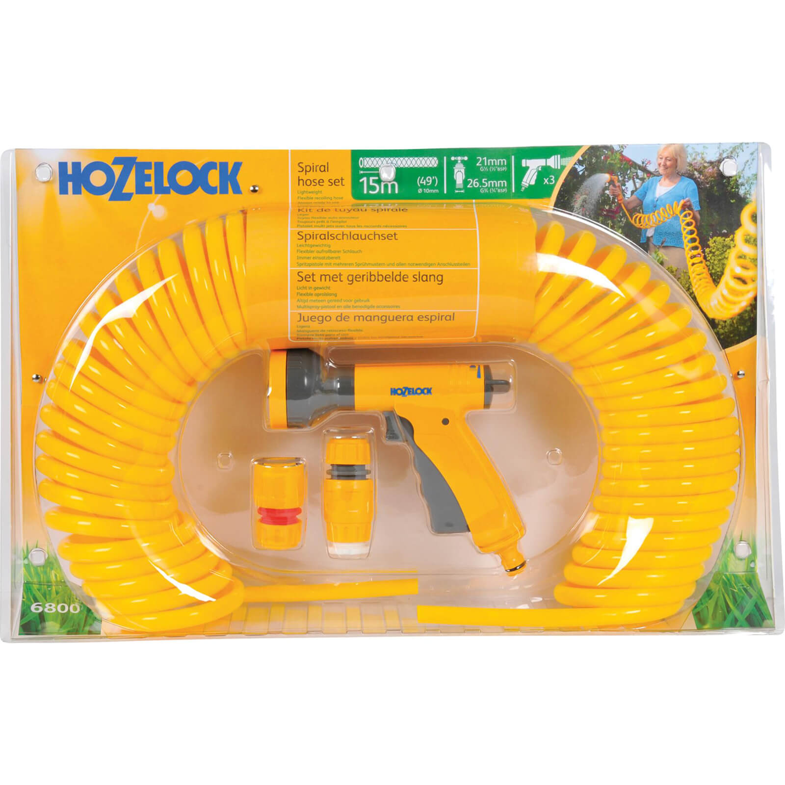 Image of Hozelock 15 Metre Recoil Hose Pipe with Spray Gun and Connectors