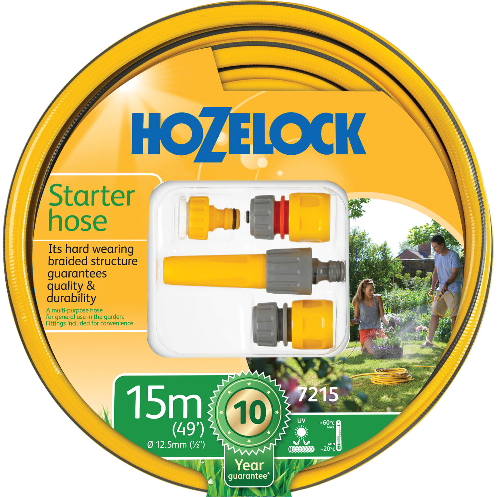 Image of Hozelock 15 Metre Starter Hose Pipe Starter 125mm 12 with Hose Nozzle and Connectors