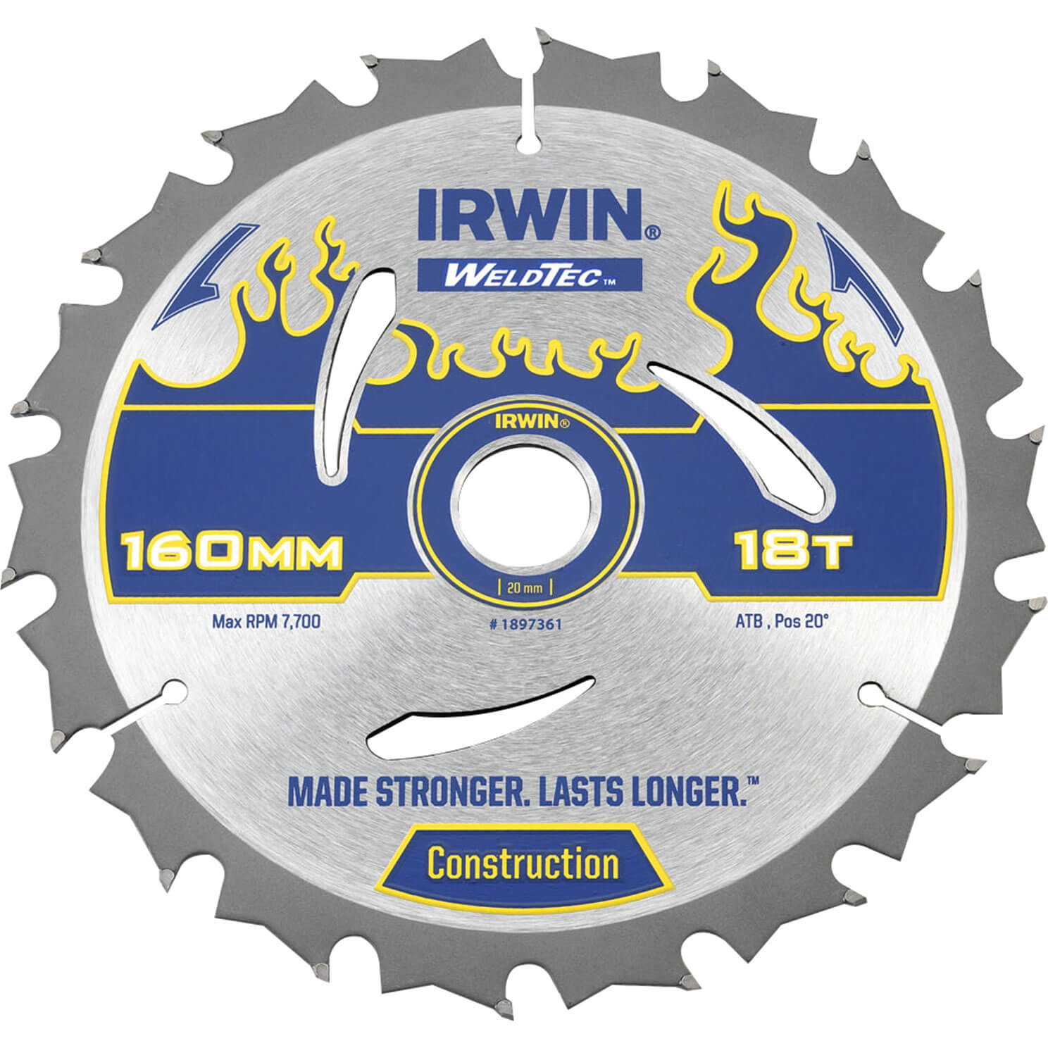 Image of Irwin Weldtec Circular Saw Blade 160mm x 18 Teeth x 20mm Bore ATB