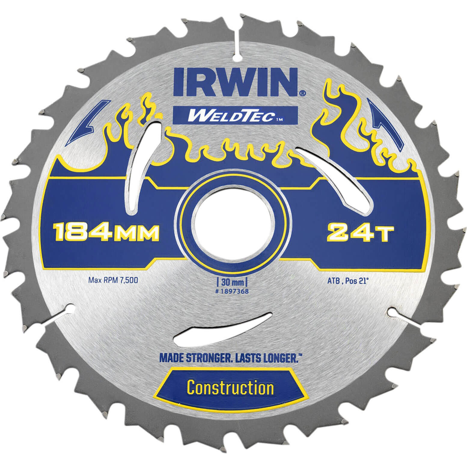 Image of Irwin Weldtec Circular Saw Blade 184mm x 24 Teeth x 30mm Bore ATB