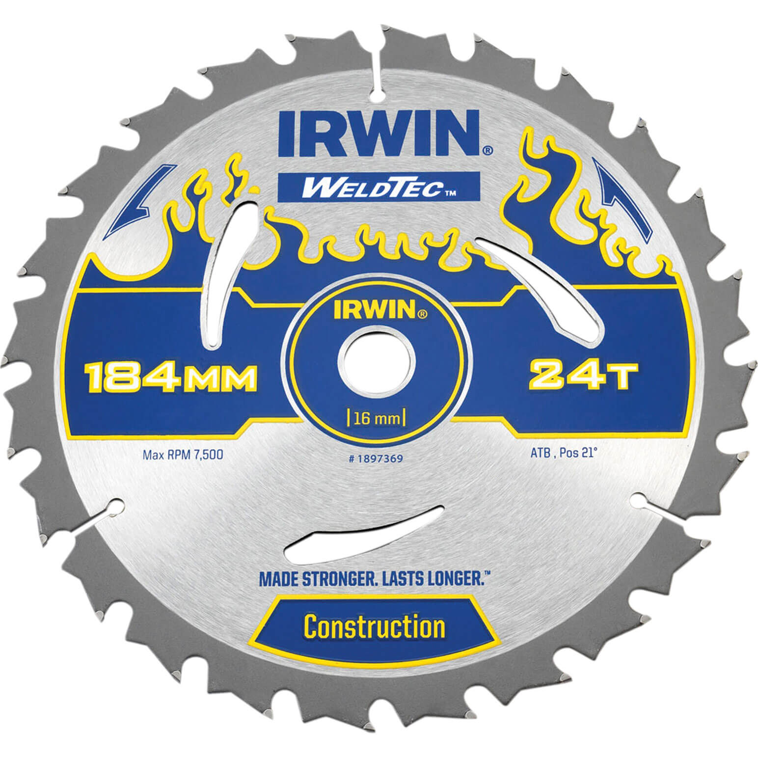 Image of Irwin Weldtec Circular Saw Blade 184mm x 24 Teeth x 16mm Bore ATB