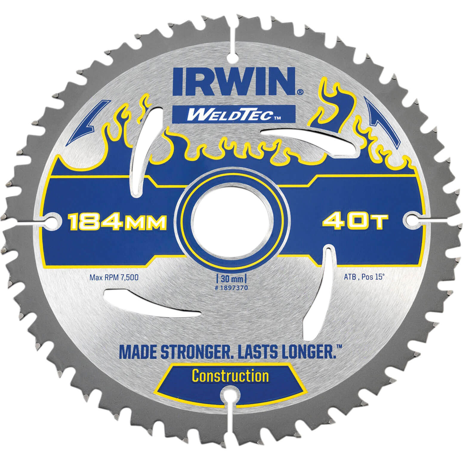 Image of Irwin Weldtec Circular Saw Blade 184mm x 40 Teeth x 30mm Bore ATB