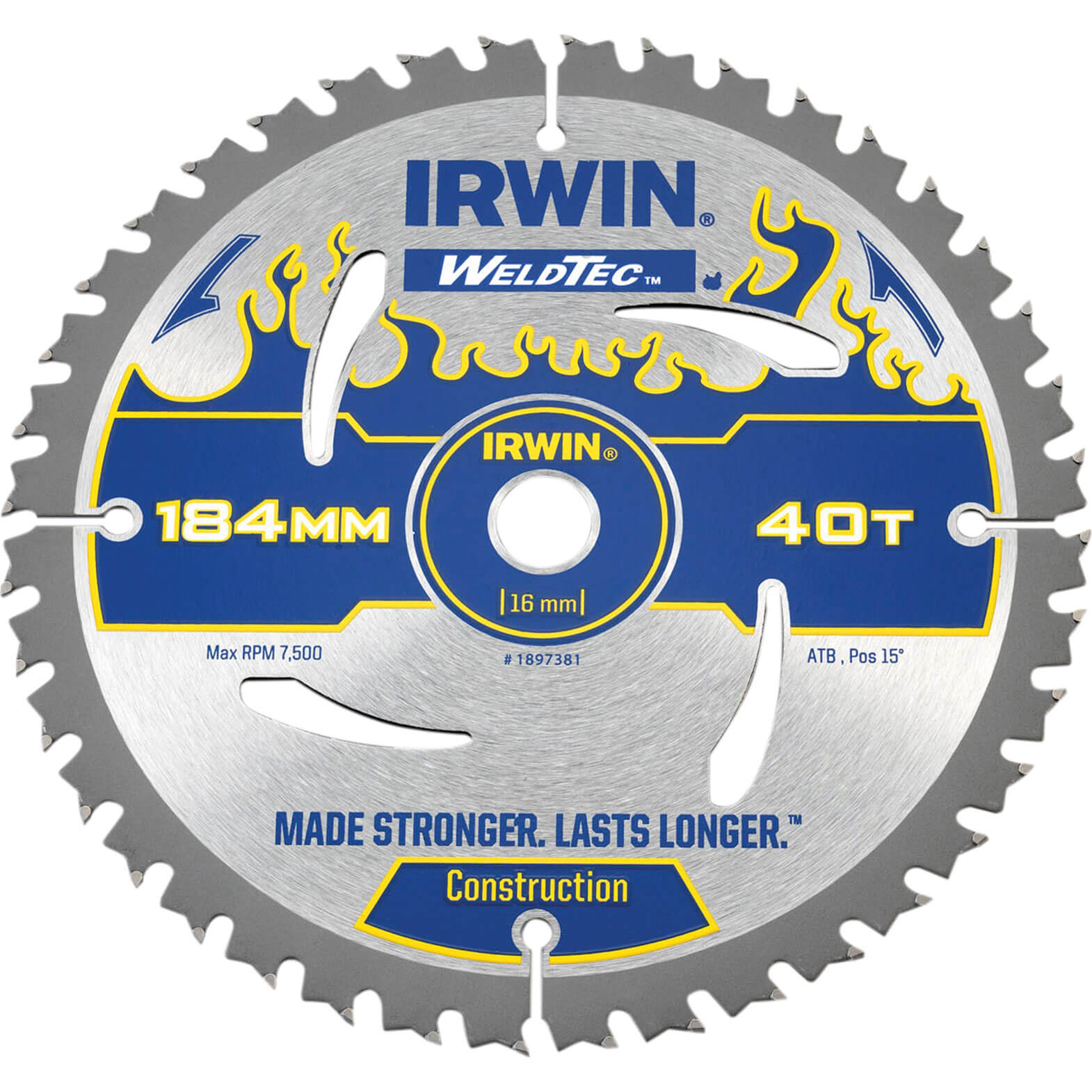 Image of Irwin Weldtec Circular Saw Blade 184mm x 40 Teeth x 16mm Bore ATB