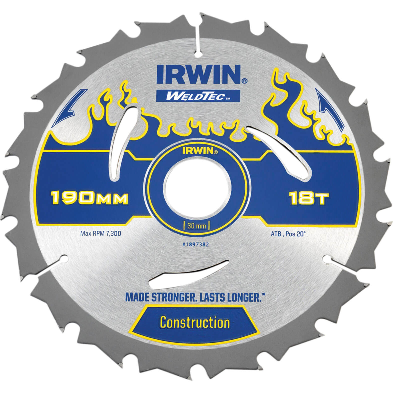 Image of Irwin Weldtec Circular Saw Blade 190mm x 18 Teeth x 30mm Bore ATB