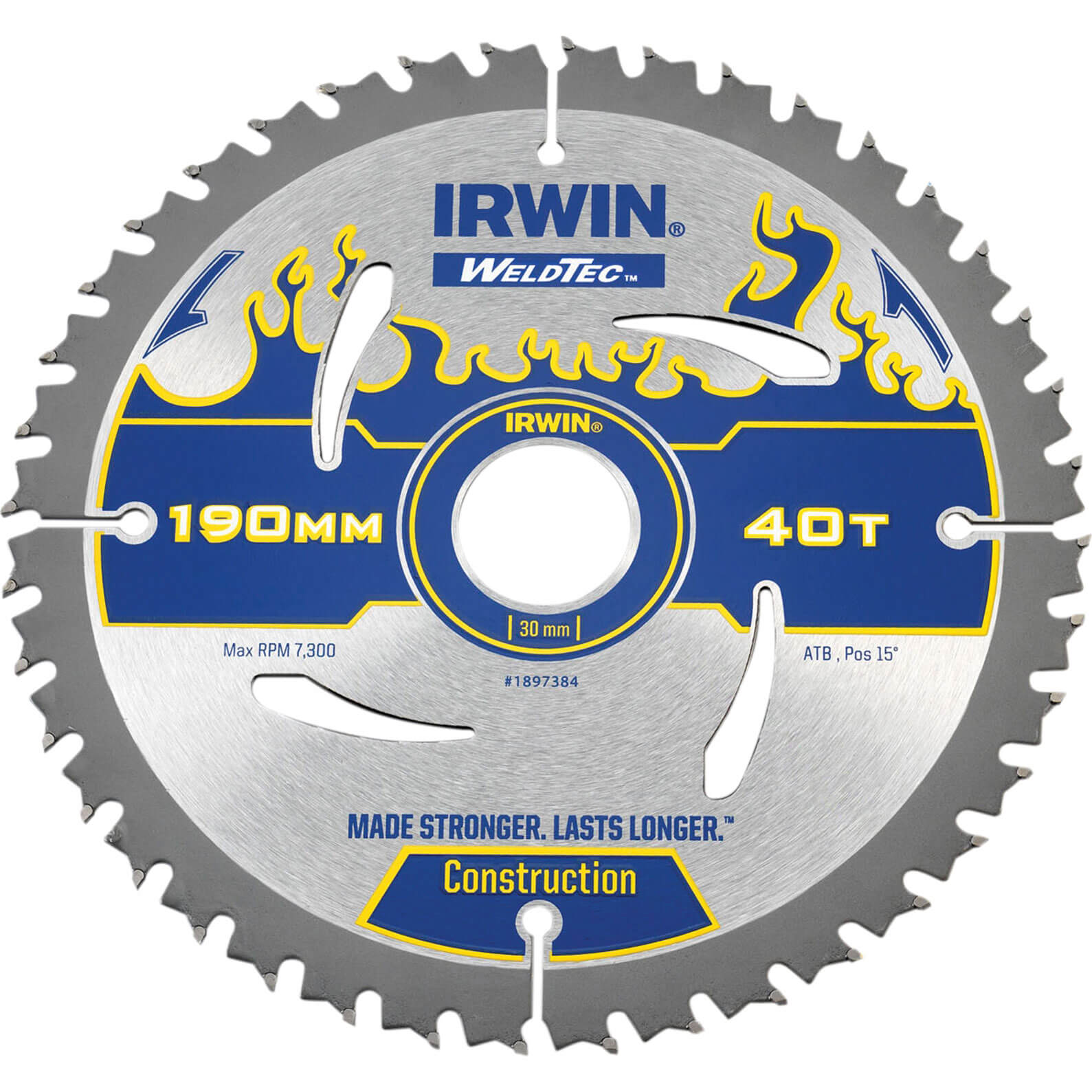 Image of Irwin Weldtec Circular Saw Blade 190mm x 40 Teeth x 30mm Bore ATB