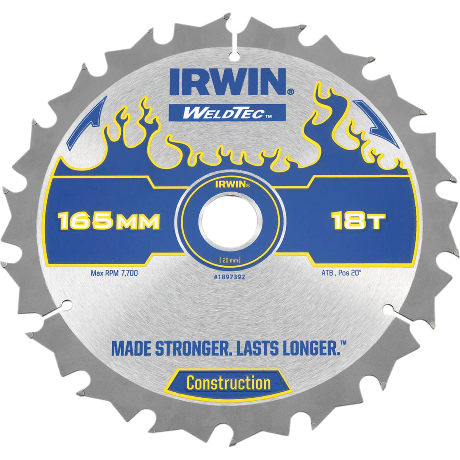 Image of Irwin Weldtec Cordless Circular Saw Blade 165mm x 18 Teeth x 20mm Bore ATB C