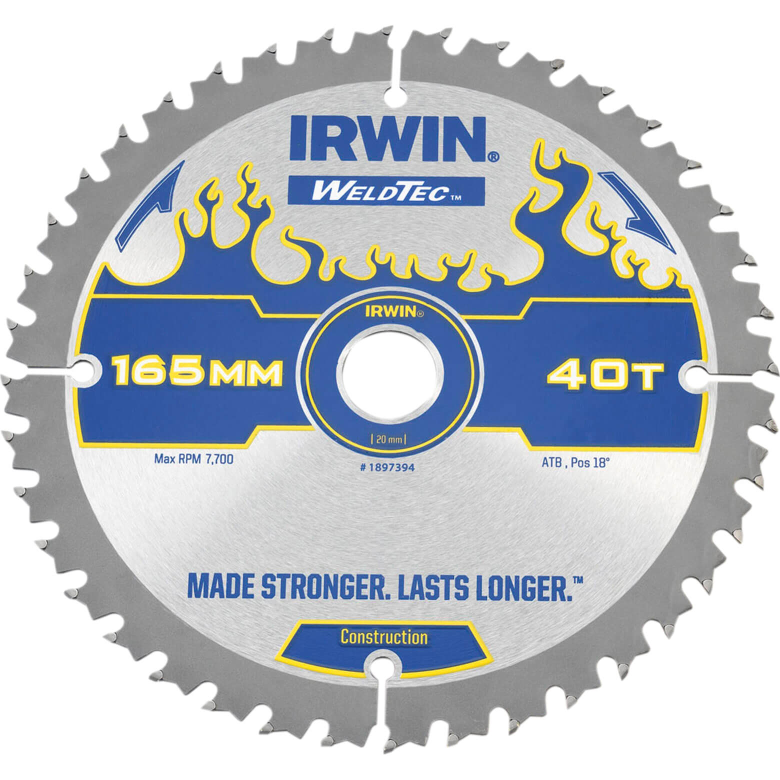 Image of Irwin Weldtec Cordless Circular Saw Blade 165mm x 40 Teeth x 20mm Bore ATB C