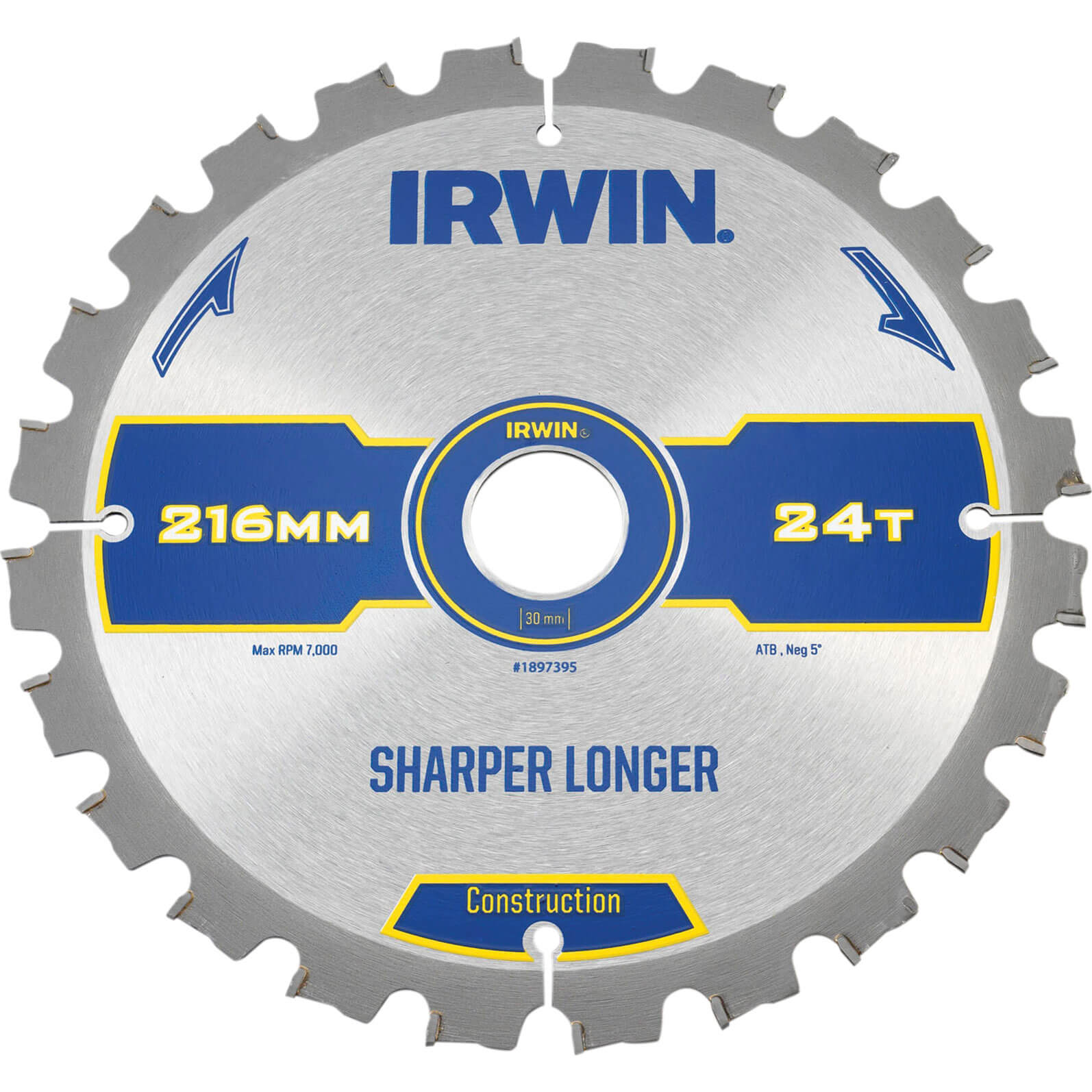 Image of Irwin Construction ATB Circular Saw Blade 216mm x 30mm Bore 24 Teeth