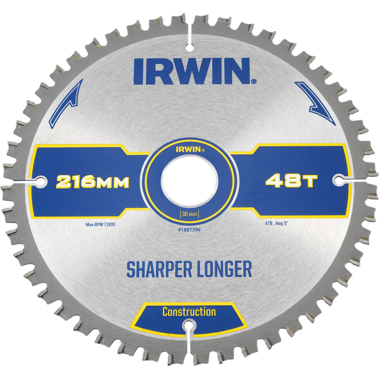 Image of Irwin Construction ATB Circular Saw Blade 216mm x 30mm Bore 48 Teeth