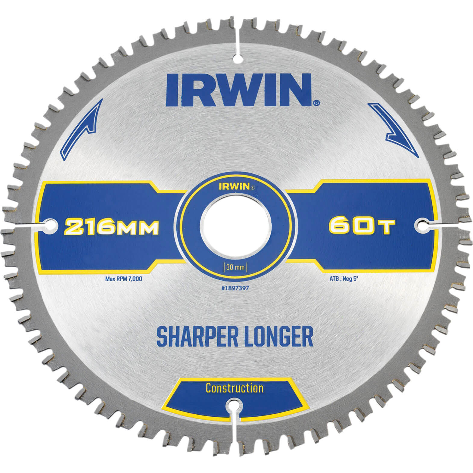 Image of Irwin Construction ATB Circular Saw Blade 216mm x 30mm Bore 60 Teeth