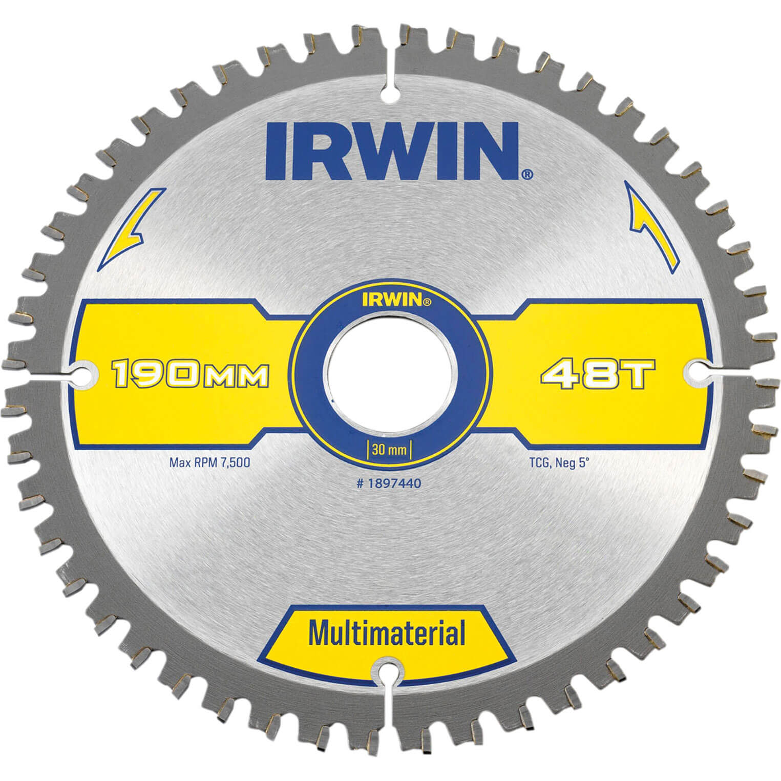 Image of Irwin Multi Material Circular Saw Blade 190mm x 30mm Bore 48 Teeth TCG Neg