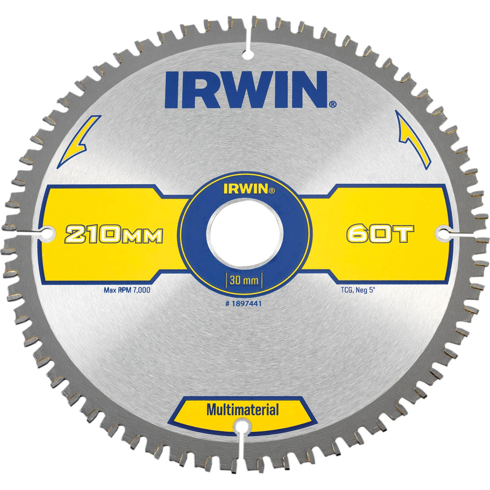 Image of Irwin Multi Material Circular Saw Blade 210mm x 30mm Bore 60 Teeth TCG Neg