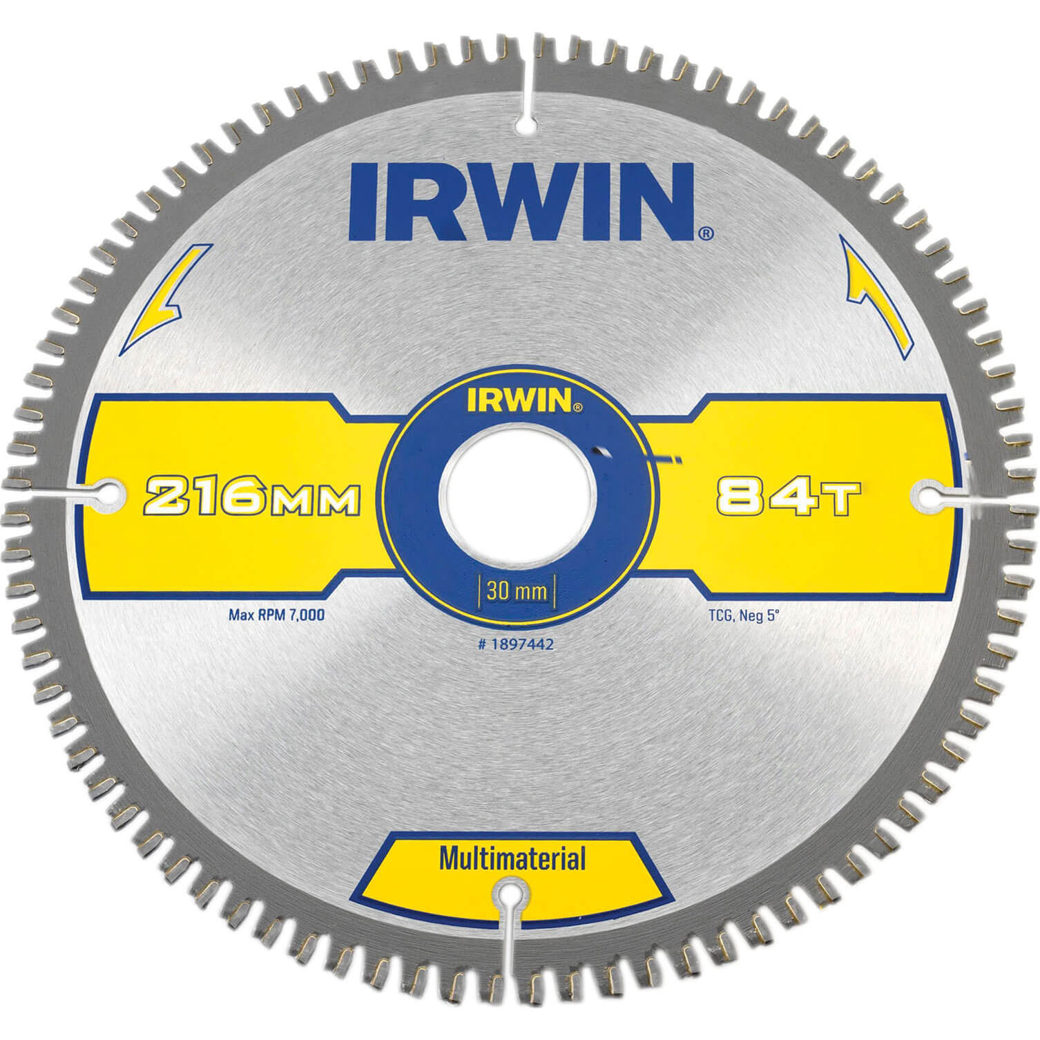 Image of Irwin Multi Material Circular Saw Blade 216mm x 30mm Bore 84 Teeth TCG Neg