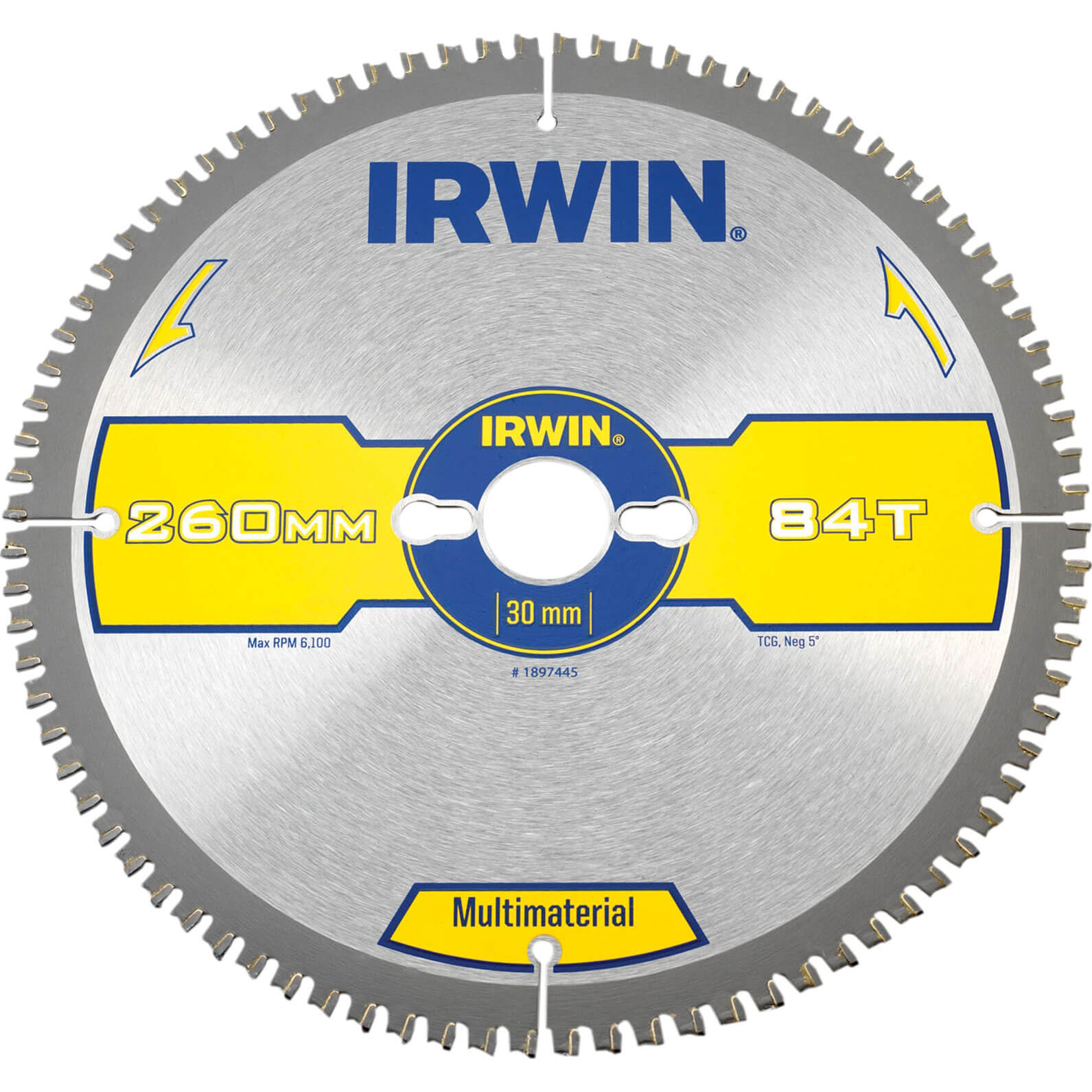 Image of Irwin Multi Material Circular Saw Blade 260mm x 30mm Bore 84 Teeth TCG Neg