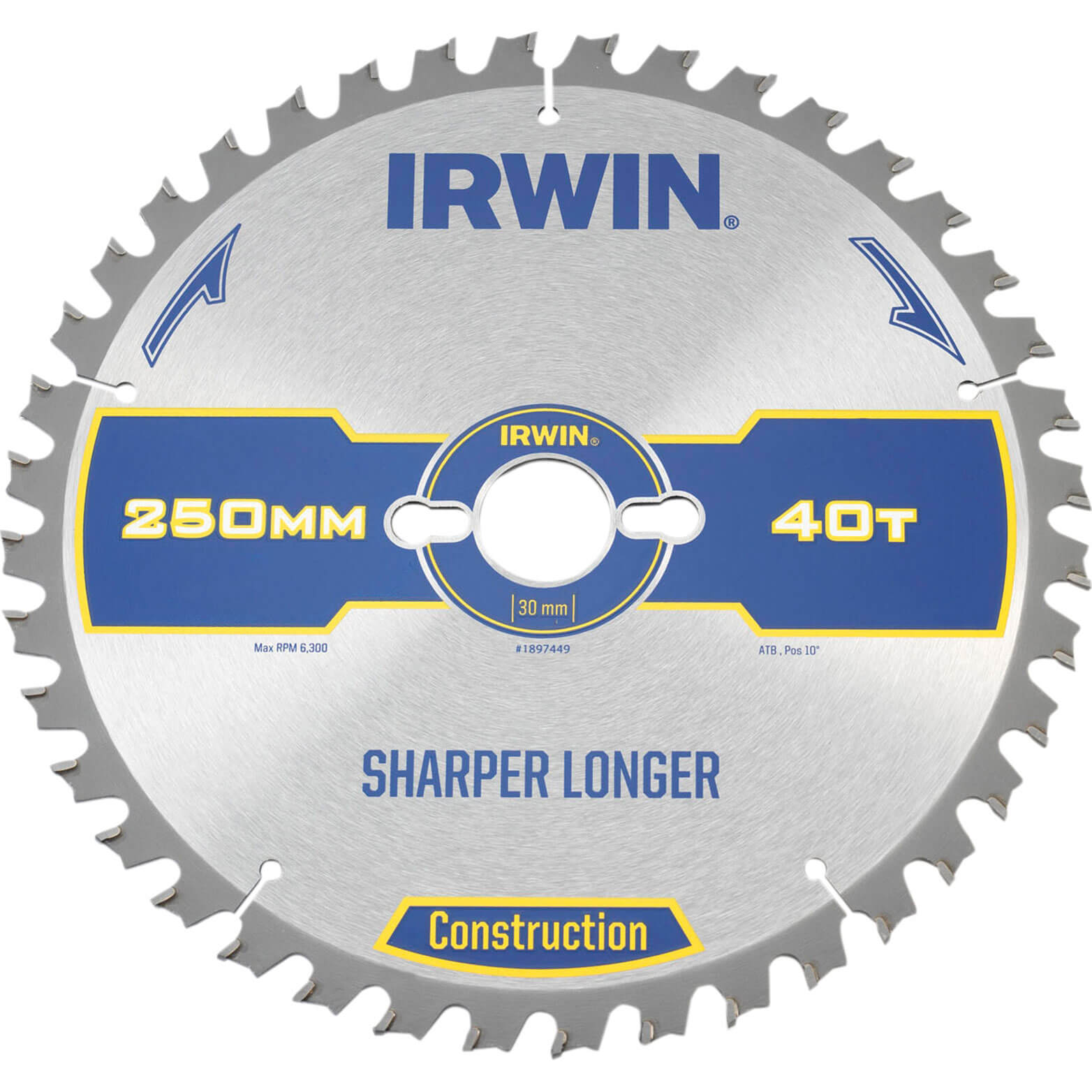 Image of Irwin Construction ATB Circular Saw Blade 250mm x 30mm Bore 40 Teeth