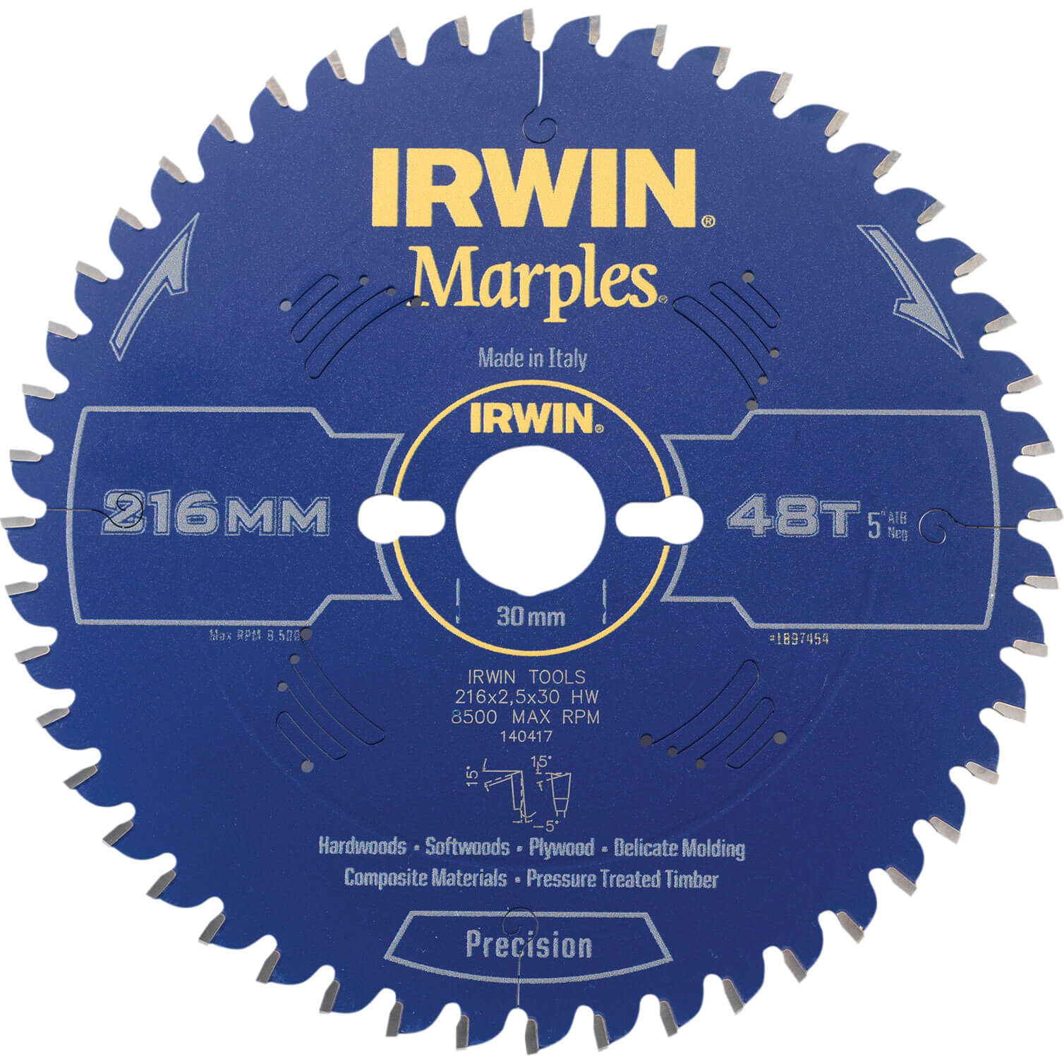 Image of Irwin Marples Circular Saw Blade 216mm x 48 Teeth x 30mm Bore ATB Neg M