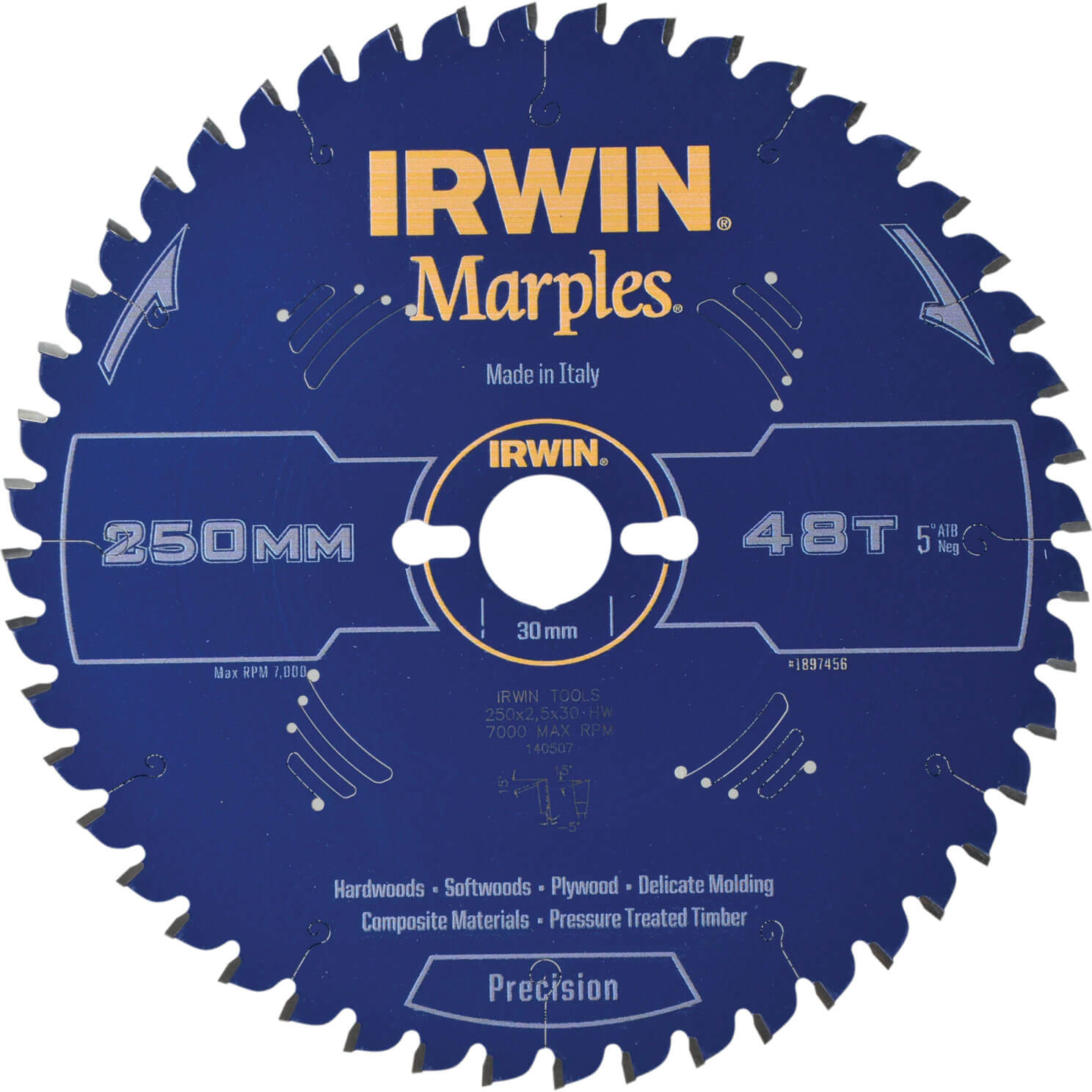 Image of Irwin Marples Circular Saw Blade 250mm x 48 Teeth x 30mm Bore ATB Neg M