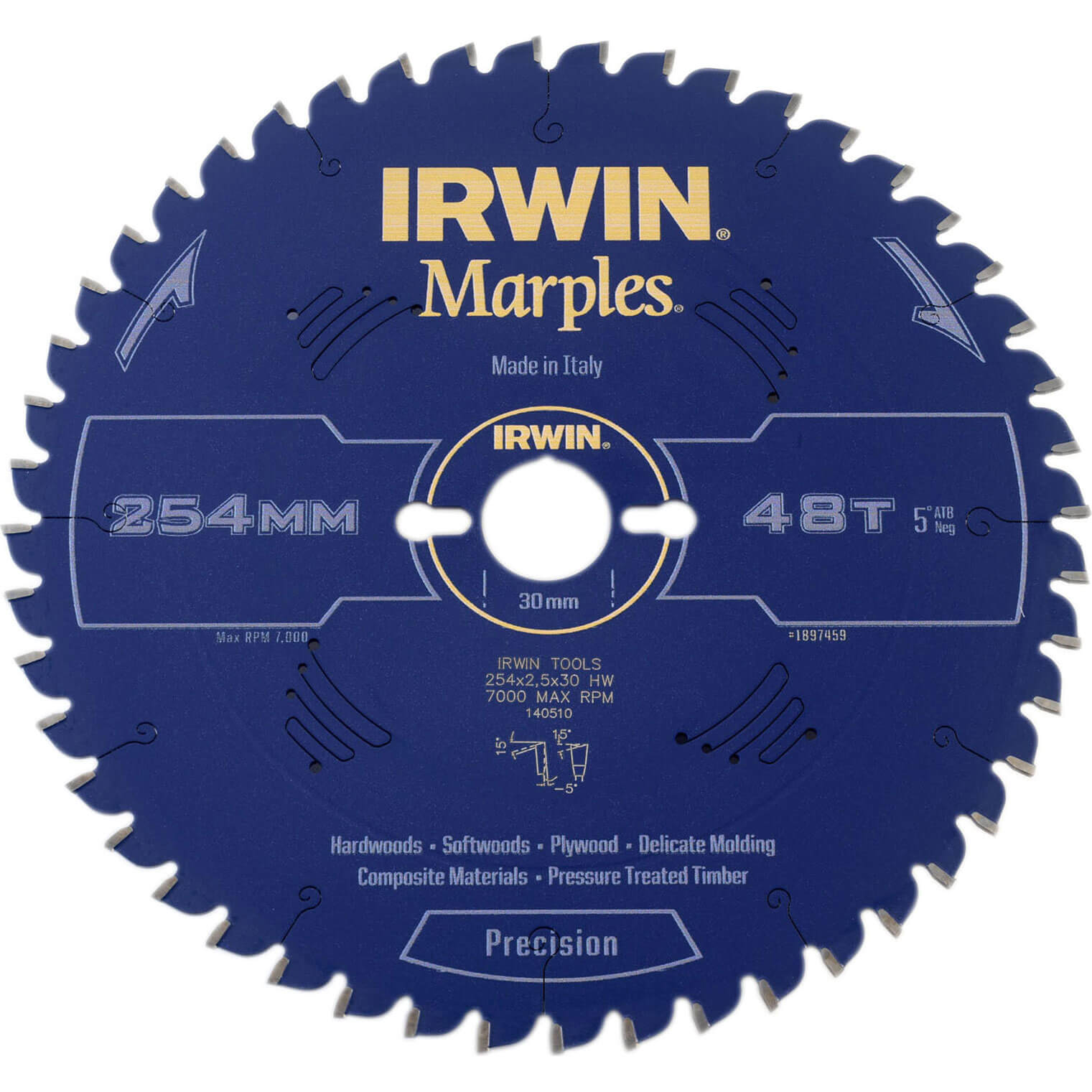 Image of Irwin Marples Circular Saw Blade 254mm x 48 Teeth x 30mm Bore ATB Neg M